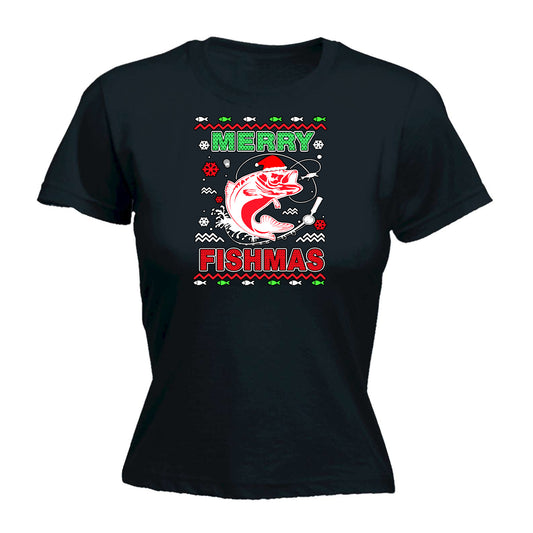 Merry Fishmas Christmas Xmas Fish Fishing - Funny Womens T-Shirt Tshirt