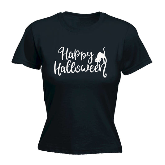 Happy Halloween Black Cat - Funny Womens T-Shirt Tshirt
