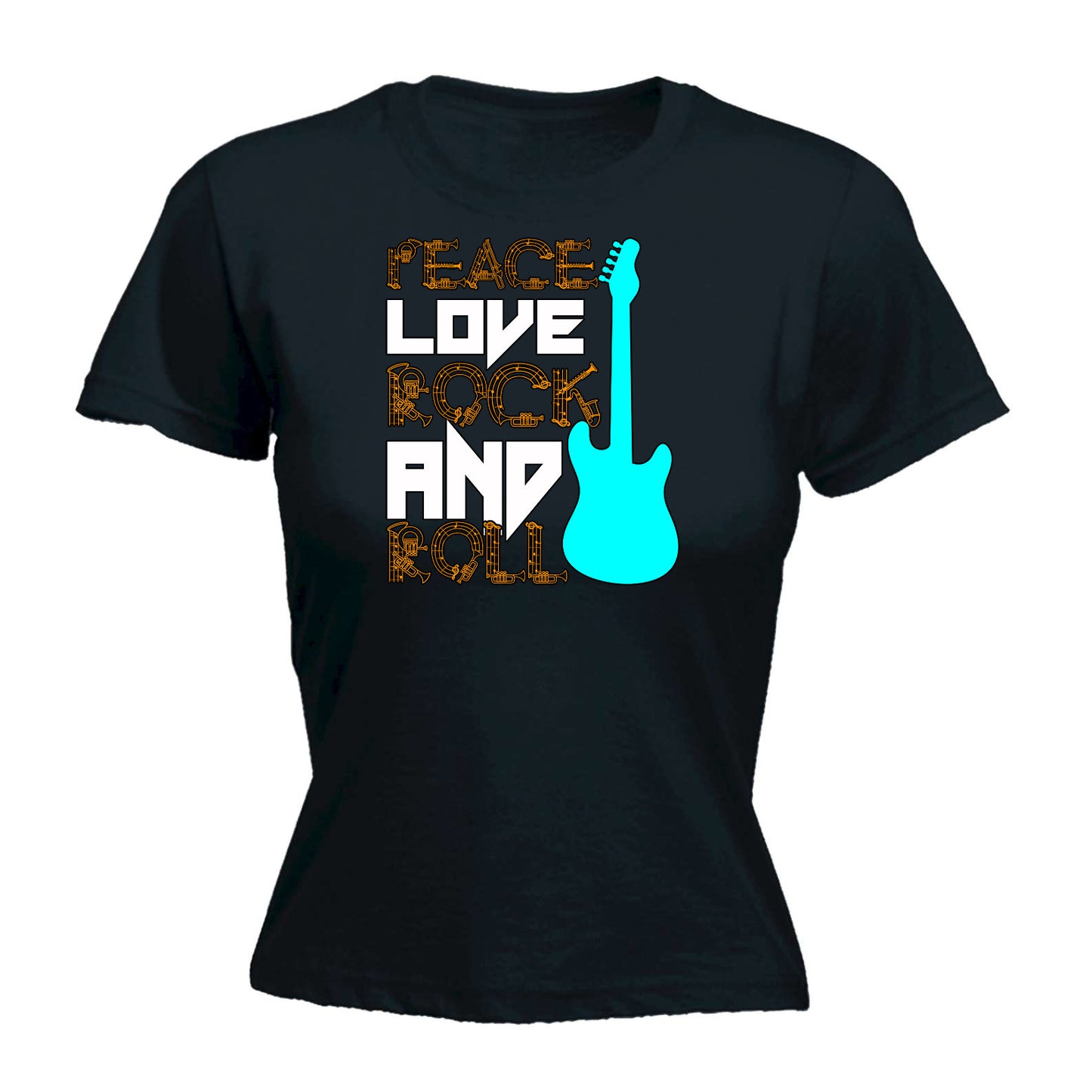 Peace Love Rock And Roll Guitar - Funny Womens T-Shirt Tshirt