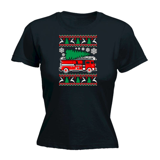 Fire Fighter Engine Christmas Xmas - Funny Womens T-Shirt Tshirt