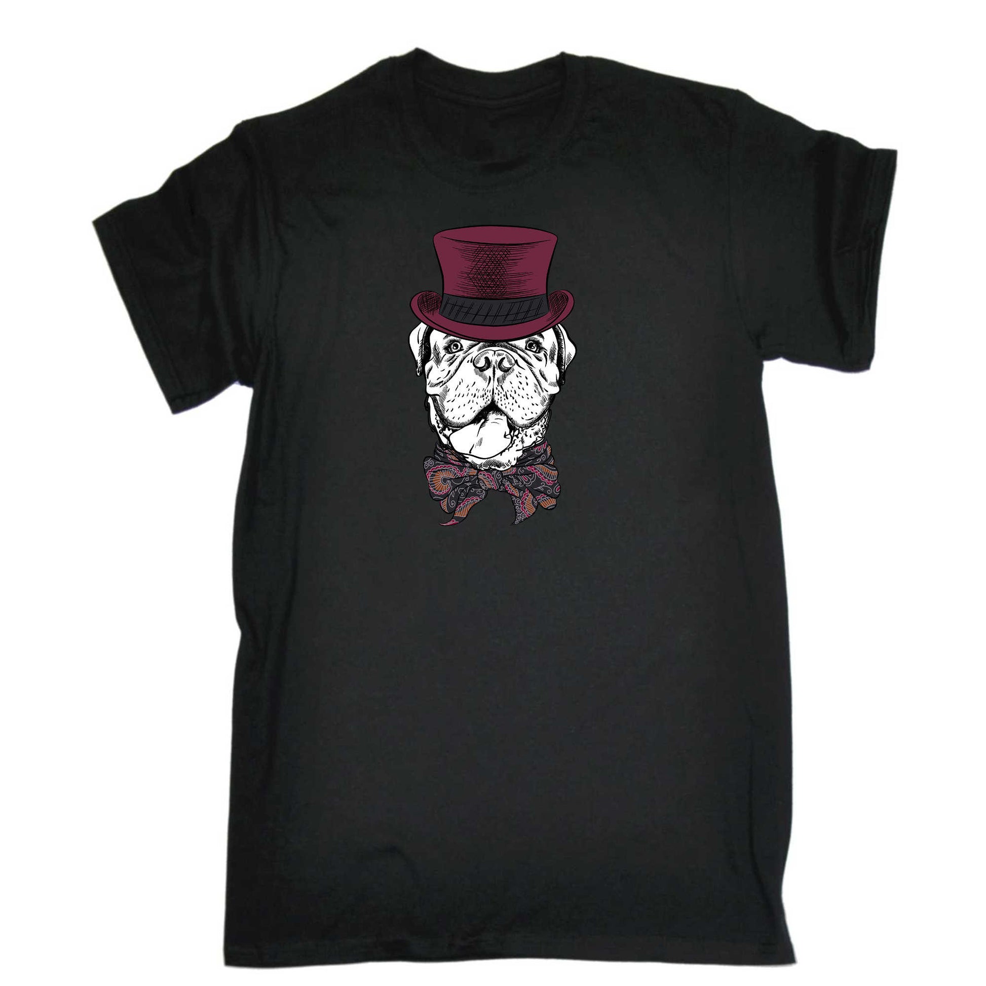 French Mastiff Dog Cartoon Hipster Top Hat - Mens 123t Funny T-Shirt Tshirts