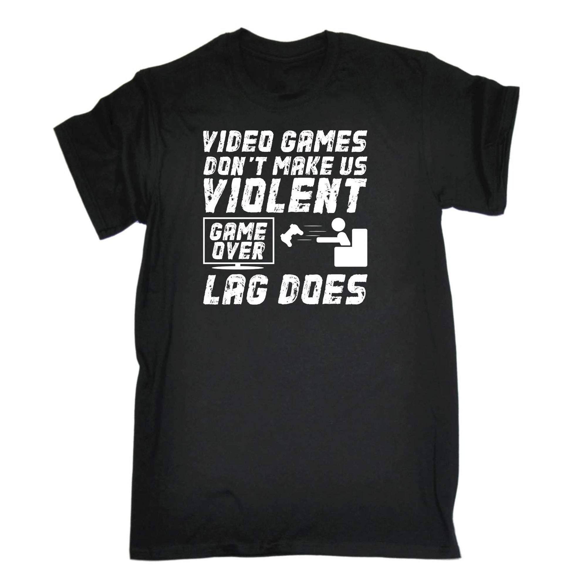 Video Games Dont Make Us Violent Game Over Lag Does Gamer - Mens 123t Funny T-Shirt Tshirts
