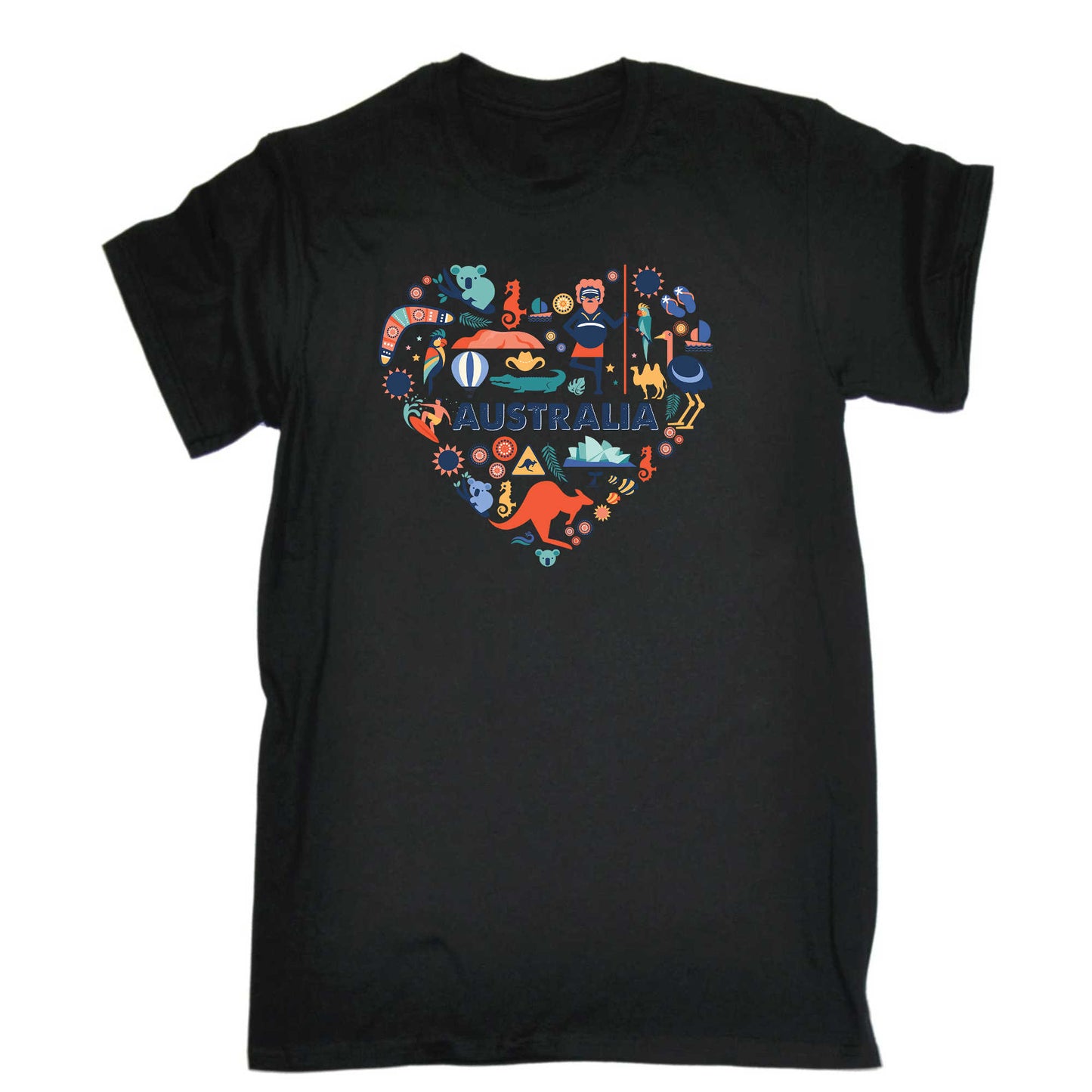 Australia Love Heart Icons Ozzie Country - Mens 123t Funny T-Shirt Tshirts