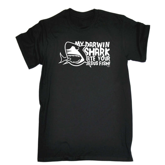 My Darwin Shark Ate Your Jesus Fish - Mens Funny T-Shirt Tshirts