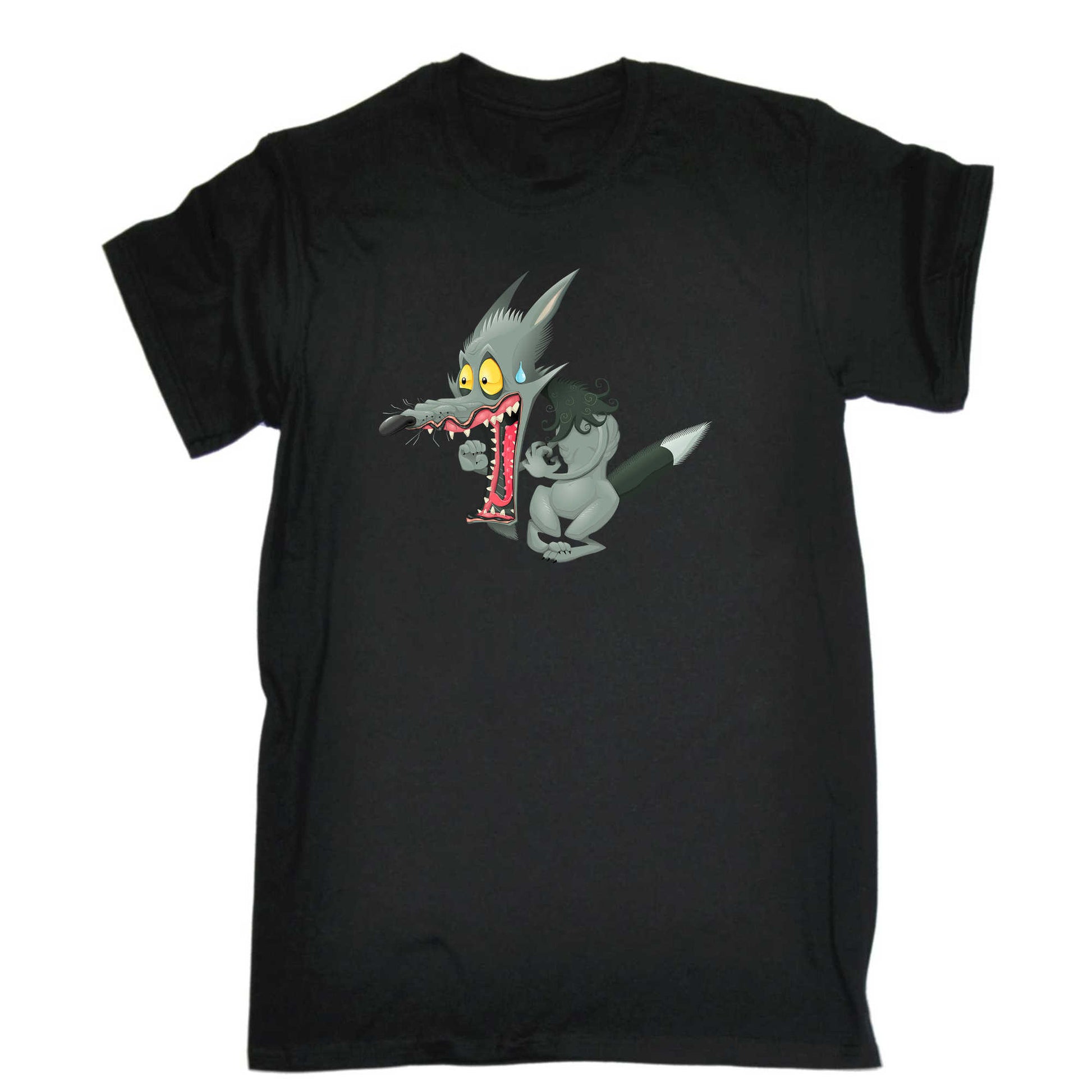 Wolf Startled Cartoon Animal Fashion - Mens 123t Funny T-Shirt Tshirts