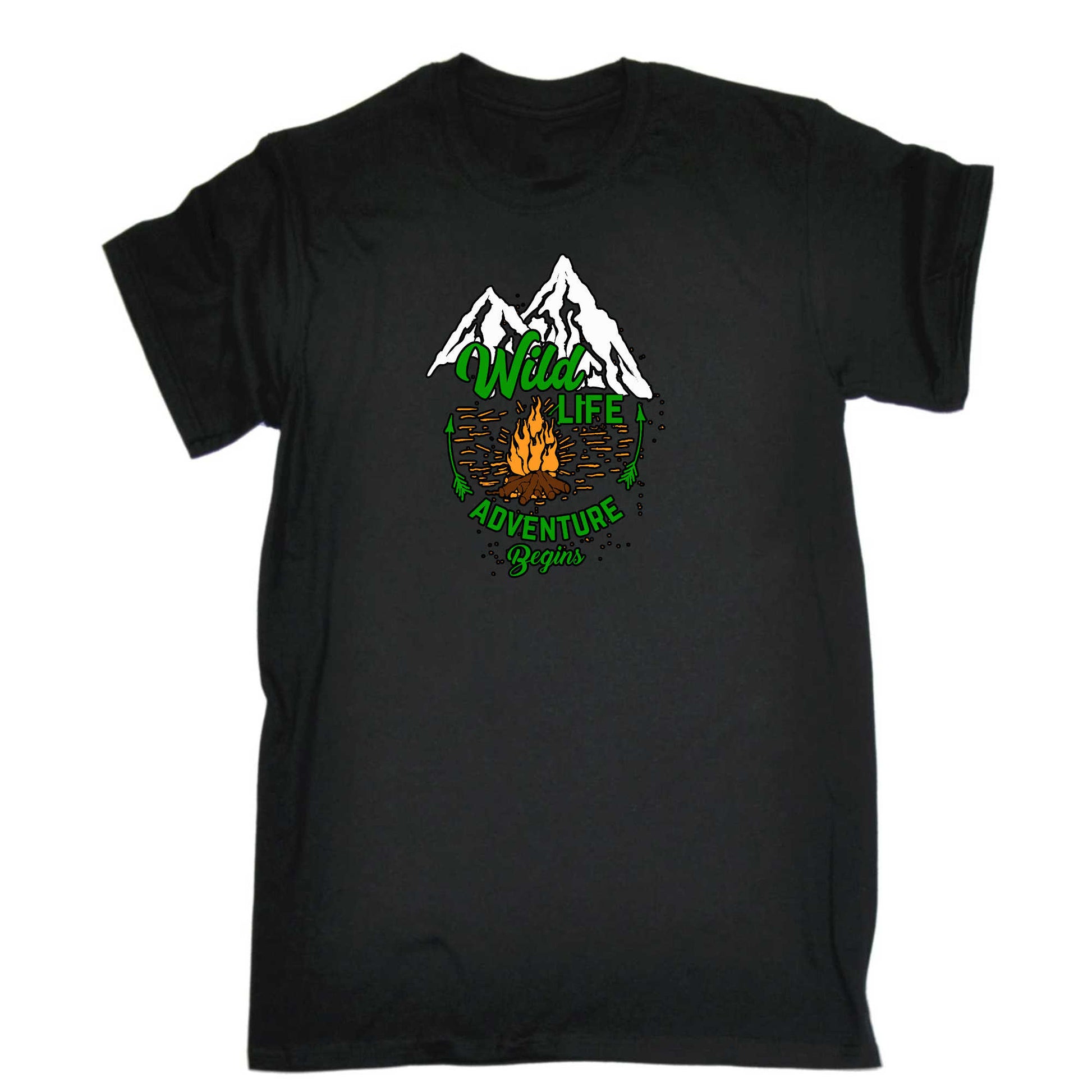 Wild Life Adventure Begins Mountains Camping - Mens 123t Funny T-Shirt Tshirts