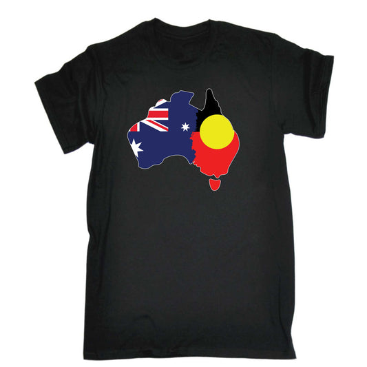 Country Outline Australia Aboriginal Flag Joined United As One - Mens 123t Funny T-Shirt Tshirts