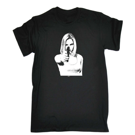 Girl Shooting Blond Gangster - Mens Funny T-Shirt Tshirts