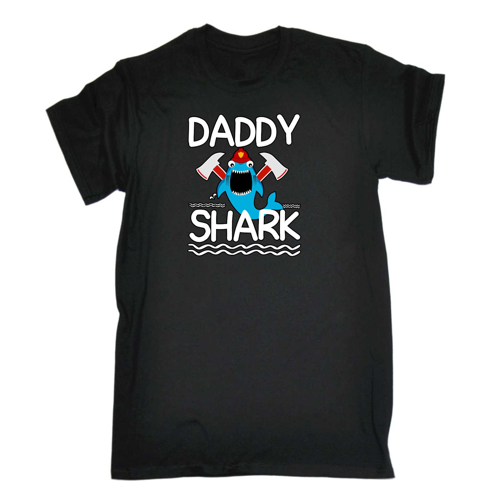 Daddy Shark Dad Father Firefighter - Mens 123t Funny T-Shirt Tshirts