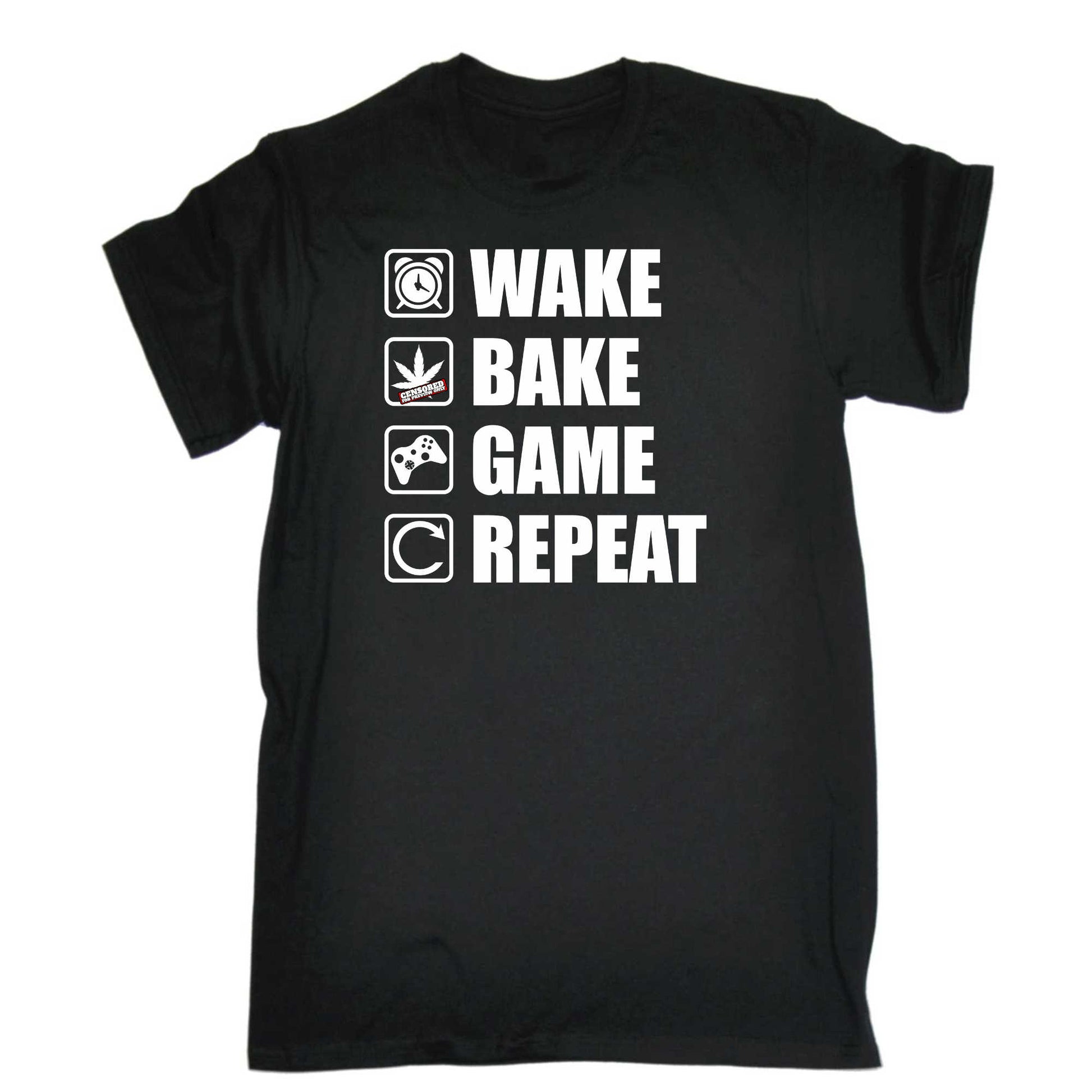 Wake Bake Game Repeat Gamer Games - Mens 123t Funny T-Shirt Tshirts
