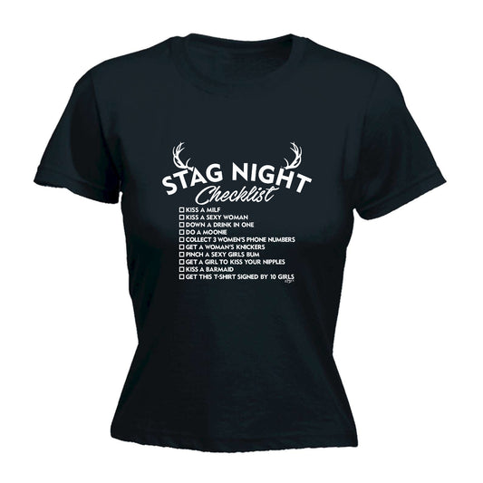 Stag Night Checklist Tshirt - Funny Womens T-Shirt Tshirt