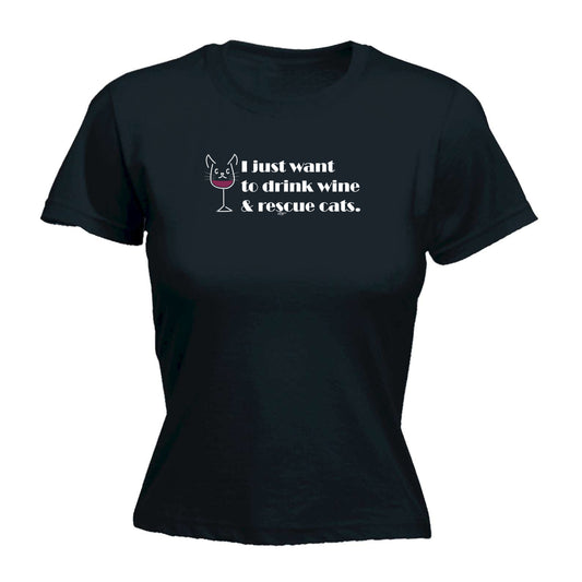 Drink Wine And Rescue Cats - Funny Womens T-Shirt Tshirt