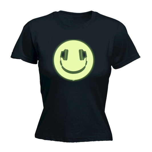 Headphone Smile Glow In The Dark - Funny Womens T-Shirt Tshirt