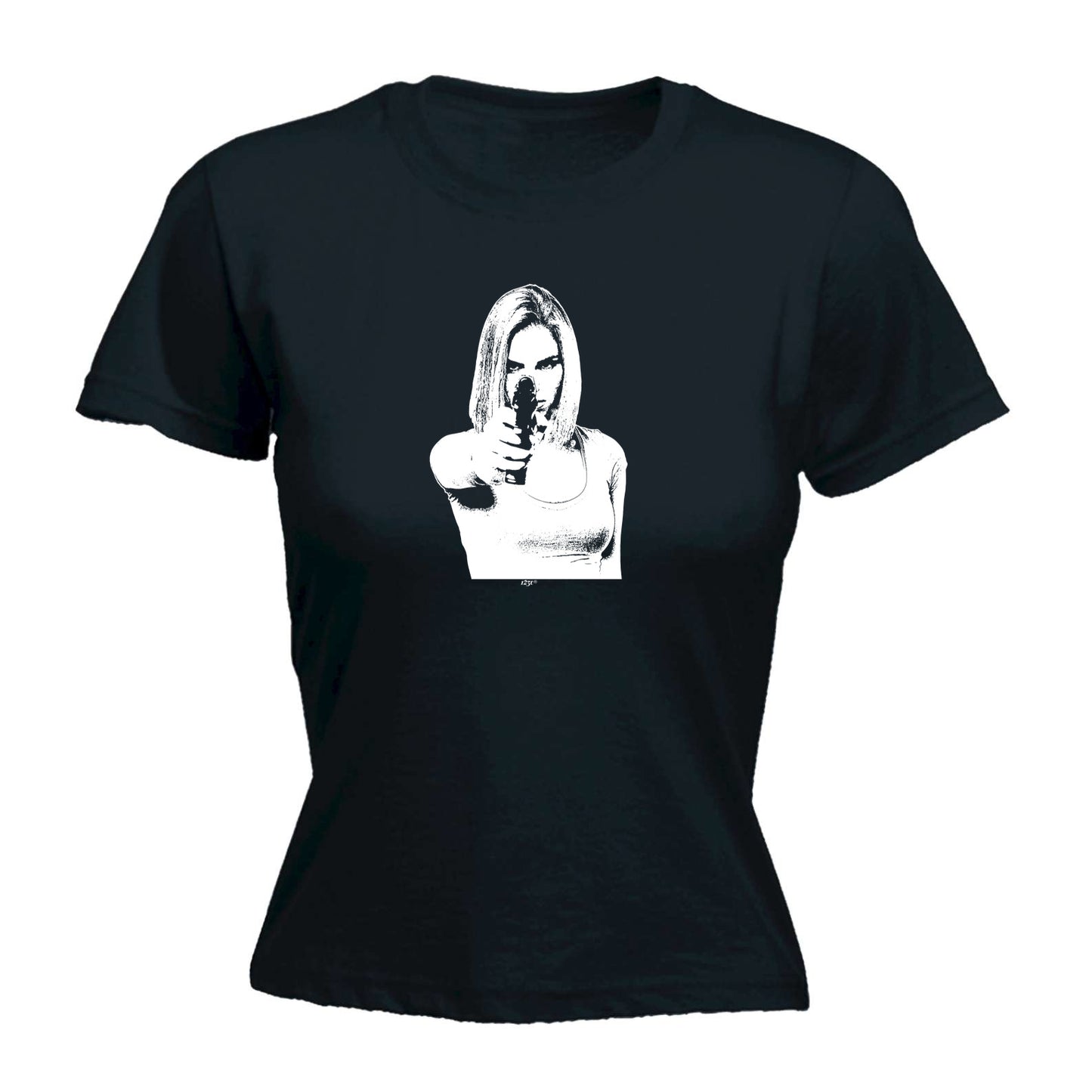 Girl Shooting Blond Gangster - Funny Womens T-Shirt Tshirt