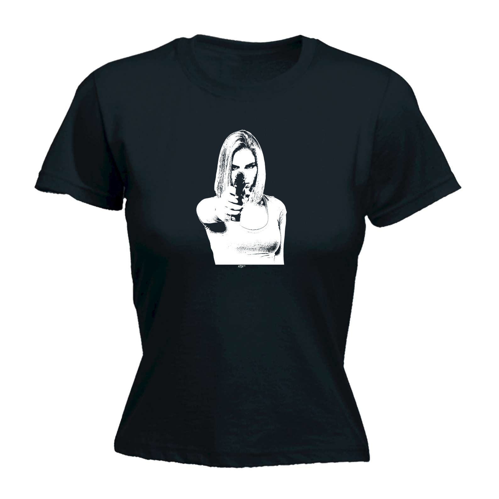 Girl Shooting Blond Gangster - Funny Womens T-Shirt Tshirt