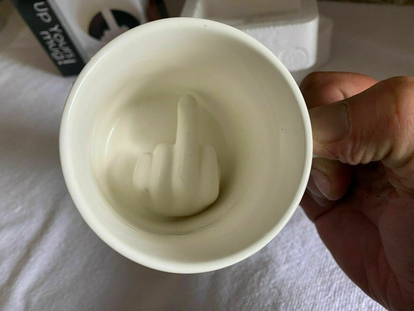 Up Yours Finger Mug Rude Novelty Coffee Cup Funny Gift Box