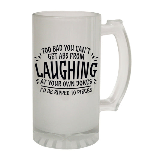 Abs Laughing Own Jokes - Novelty Funny Frosted Stein - Gift Boxed