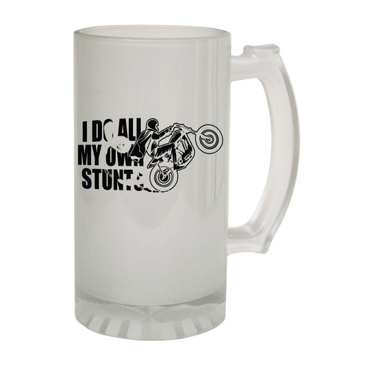 All My Own Stunts Motorbike - Novelty Funny Frosted Stein - Gift Boxed