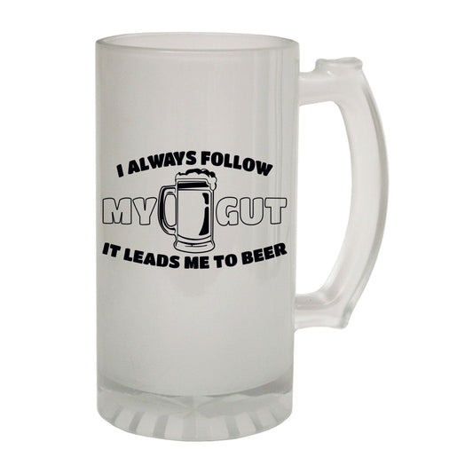 Always Follow Gut Beer - Novelty Funny Frosted Stein - Gift Boxed