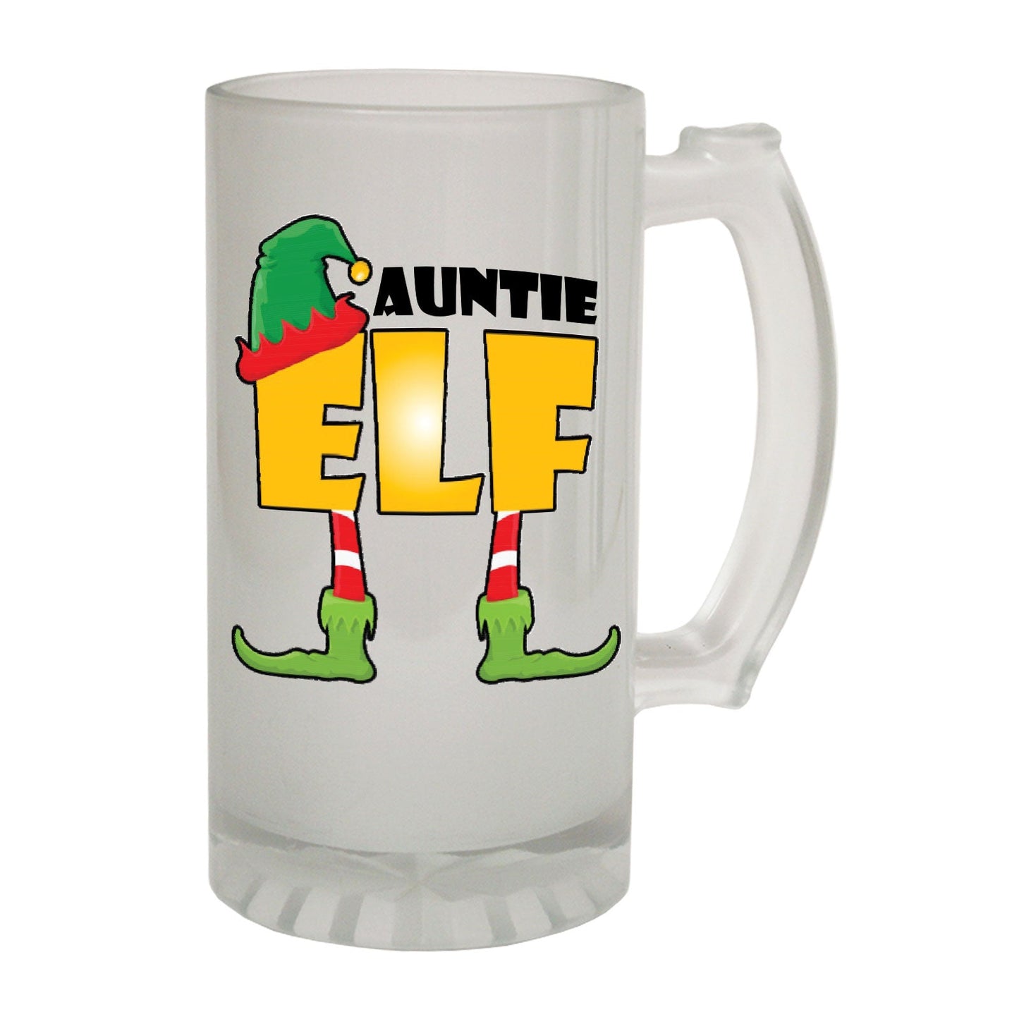 Auntie Elf Family - Novelty Funny Frosted Stein - Gift Boxed