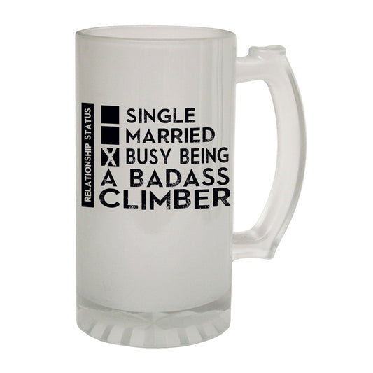 Badass Climber Rock Climbing - Novelty Funny Frosted Stein - Gift Boxed