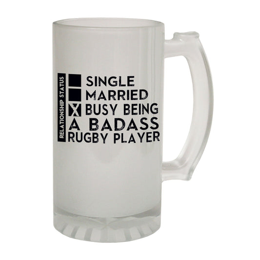 Badass Rugby Player Ball - Novelty Funny Frosted Stein - Gift Boxed