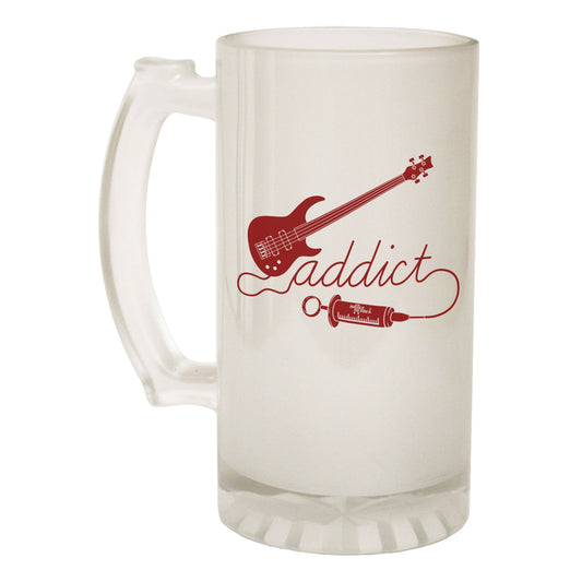 Bass Addict Guitar - Novelty Funny Frosted Stein - Gift Boxed