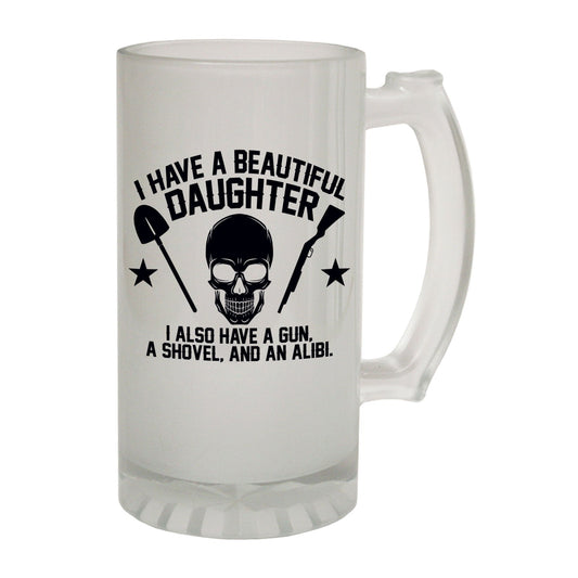 Beautiful Daughter Alibi Dad - Novelty Funny Frosted Stein - Gift Boxed