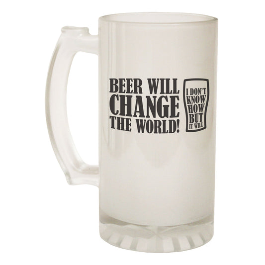 Beer Change The World Drinking - Novelty Funny Frosted Stein - Gift Boxed