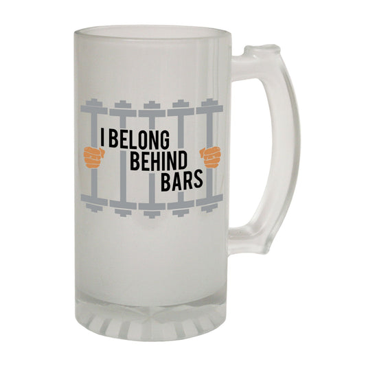 Belong Behind Bars Gym - Novelty Funny Frosted Stein - Gift Boxed