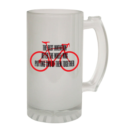 Best Invention Wheel Cyclist - Novelty Funny Frosted Stein - Gift Boxed