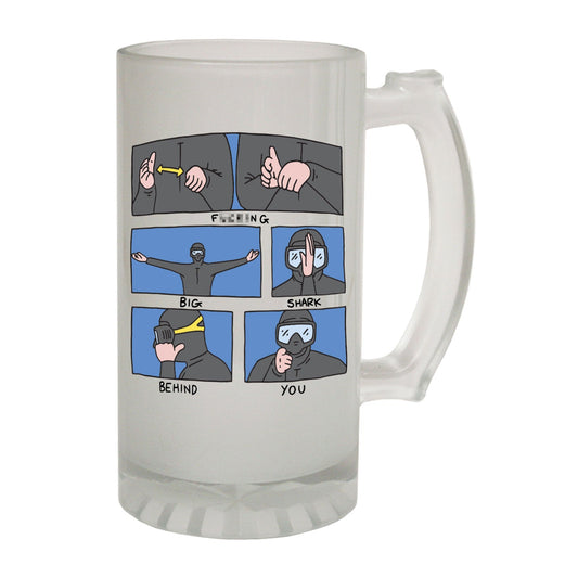 Big Shark Behind Diving - Novelty Funny Frosted Stein - Gift Boxed