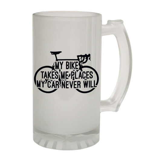 Bike Takes Me Places - Novelty Funny Frosted Stein - Gift Boxed