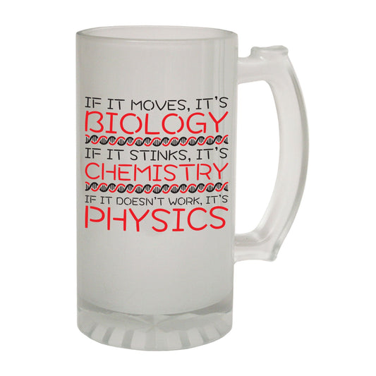 Biology Chemistry Physics Geek - Novelty Funny Frosted Stein - Gift Boxed