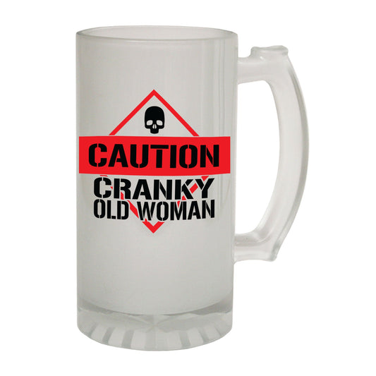 Caution Cranky Old Woman - Novelty Funny Frosted Stein - Gift Boxed