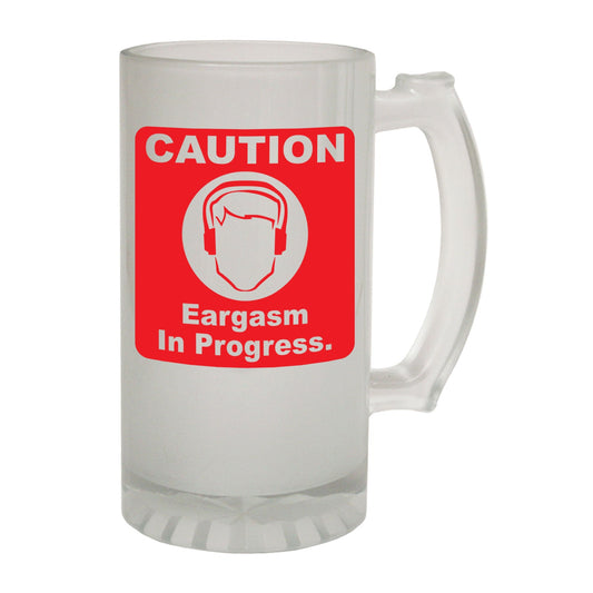 Caution Eargasm Music DJ - Novelty Funny Frosted Stein - Gift Boxed