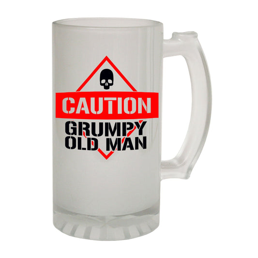 Caution Grumpy Old Man Funny - Novelty Funny Frosted Stein - Gift Boxed