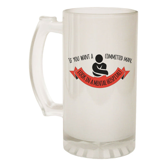 Commited Man Mental Hospital - Novelty Funny Frosted Stein - Gift Boxed