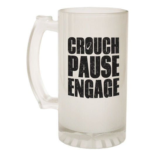 Crouch Pause Engage Rugby - Novelty Funny Frosted Stein - Gift Boxed