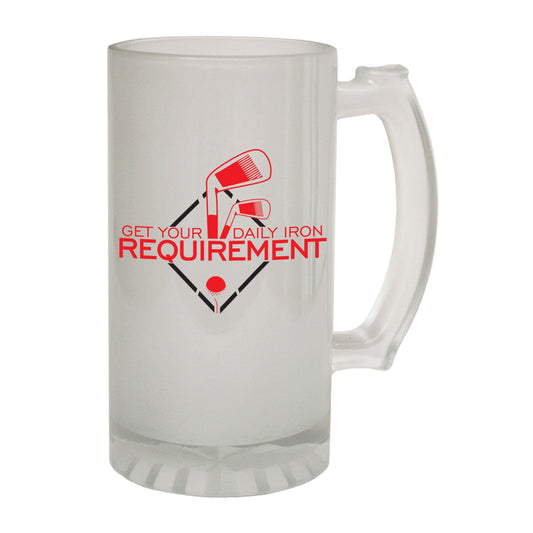 Daily Iron Requirement Golf Golfer - Novelty Funny Frosted Stein - Gift Boxed