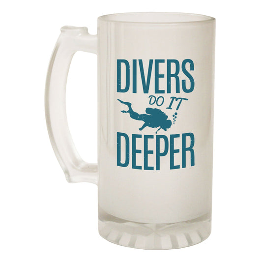 Divers Do It Deeper Scuba - Novelty Funny Frosted Stein - Gift Boxed