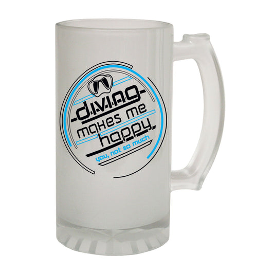 Diving Makes Me Happy Scuba - Novelty Funny Frosted Stein - Gift Boxed