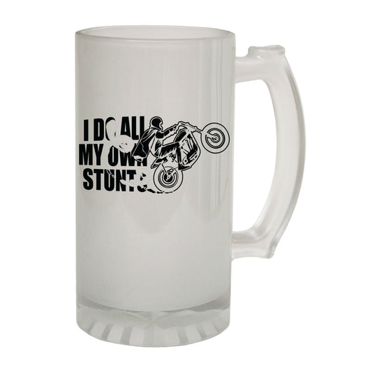 Do My Own Stunts Motorbike - Novelty Funny Frosted Stein - Gift Boxed