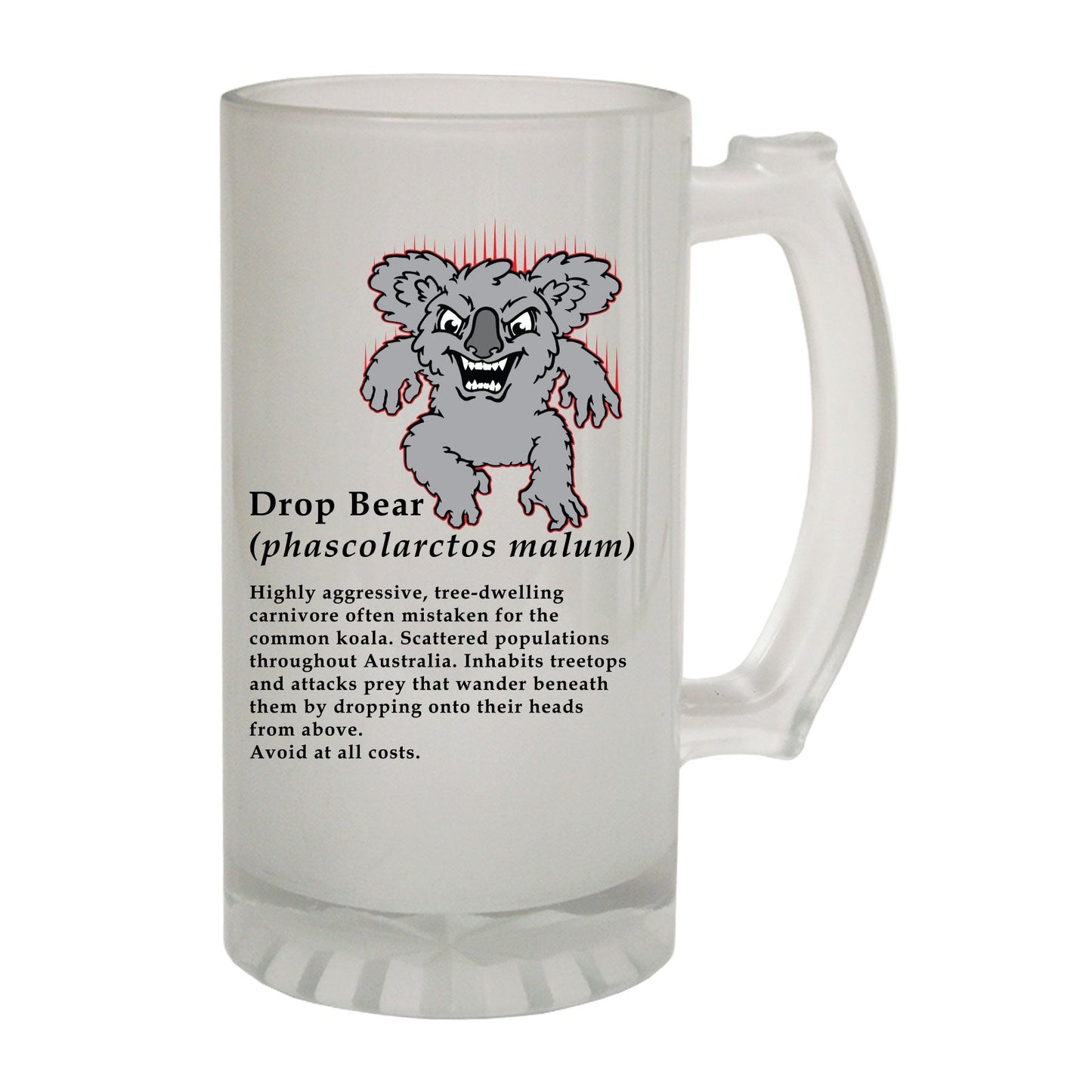 Drop Bear Description - Novelty Funny Frosted Stein - Gift Boxed