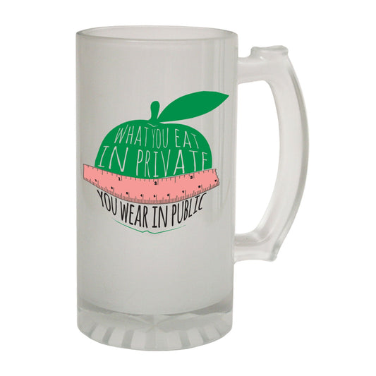 Eat Private Wear Public - Novelty Funny Frosted Stein - Gift Boxed