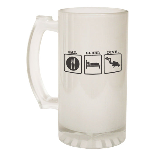 Eat Sleep Dive Diving - Novelty Funny Frosted Stein - Gift Boxed
