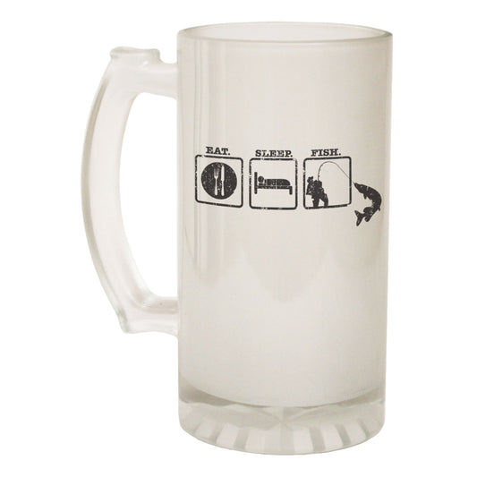 Eat Sleep Fish Fishing - Novelty Funny Frosted Stein - Gift Boxed