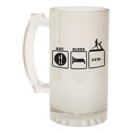 Eat Sleep Gym Weights - Novelty Funny Frosted Stein - Gift Boxed