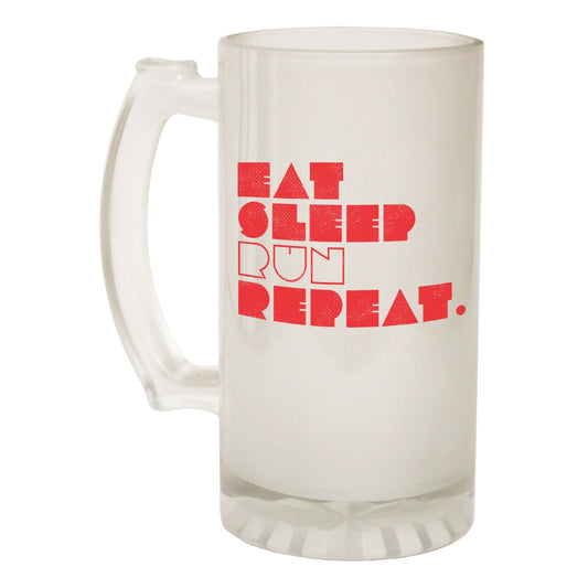 Eat Sleep Run Repeat - Novelty Funny Frosted Stein - Gift Boxed