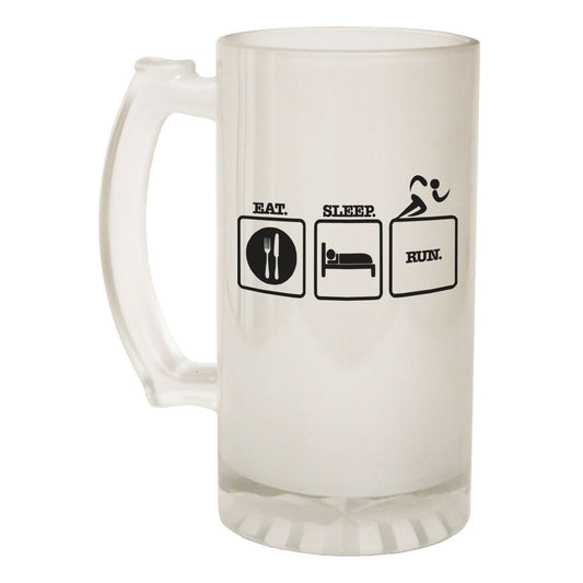Eat Sleep Run Running - Novelty Funny Frosted Stein - Gift Boxed